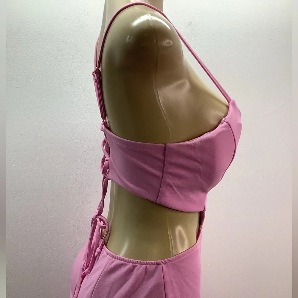 Trixxi Size Large Pink Flare Leg Wide Leg  Pantsuit & Bodycon Waist Cutout. New